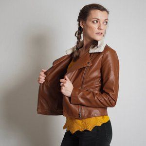 Forever 21 Faux Leather Moto Jacket - Small Cognac